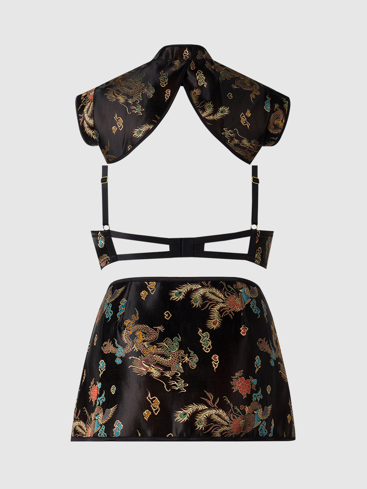 DRAGON SATIN BRA, BOLERO & MINI SKIRT SET