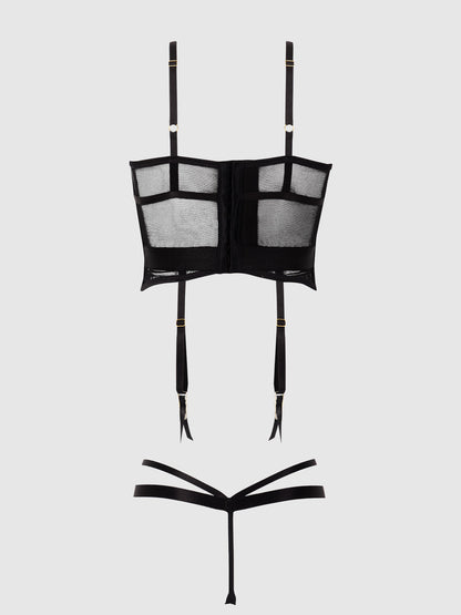 DRAGON SATIN OPEN CUP CORSET & CROTCHLESS THONG SET