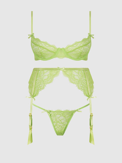 SHAVON LACE & CHIFFON BUSTIER & THONG SET