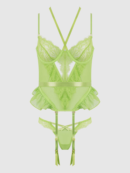 SHAVON LACE & CHIFFON BUSTIER & THONG SET