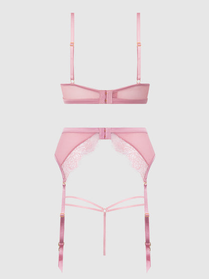 BLAIR SATIN & LACE BRA, GARTER & G-STRING SET