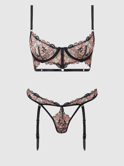 NOVA BLACKLIGHT LACE BRA & GARTERED THONG SET