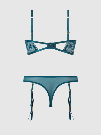 NOVA BLACKLIGHT LACE BRA & GARTERED THONG SET