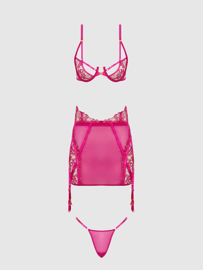 NOVA BLACKLIGHT LACE BRA, SKIRT & G-STRING SET