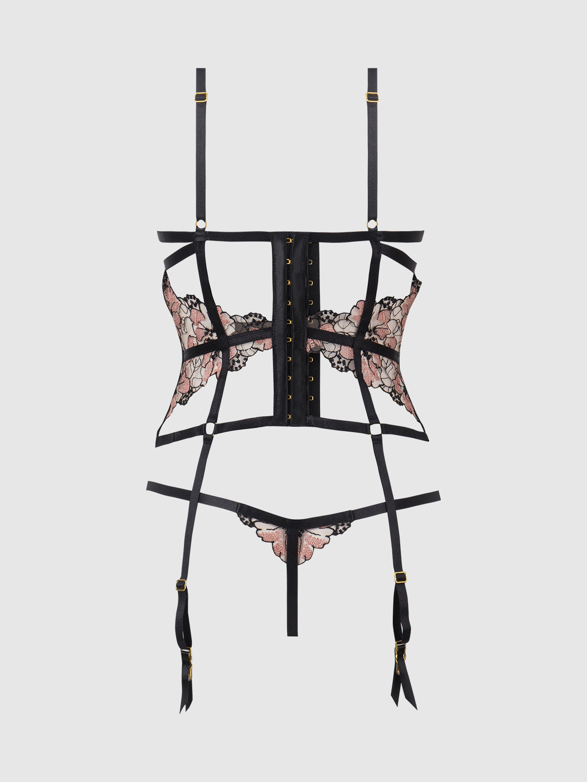 NOVA BLACKLIGHT LACE CORSET & CROTCHLESS G-STRING SET