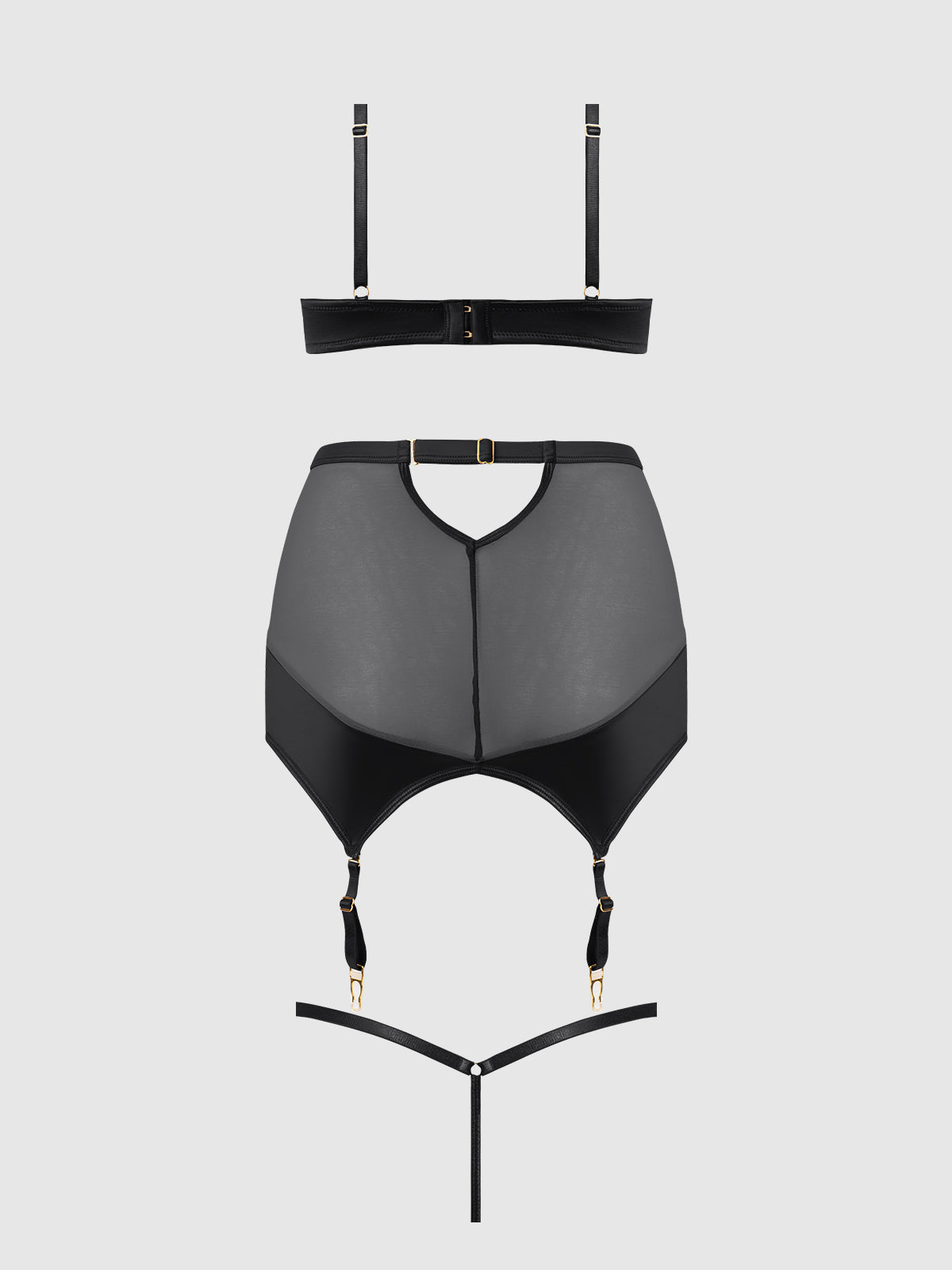 RAQUEL MESH & SILKY MICRO BRA, GARTER SKIRT & G-STRING SET