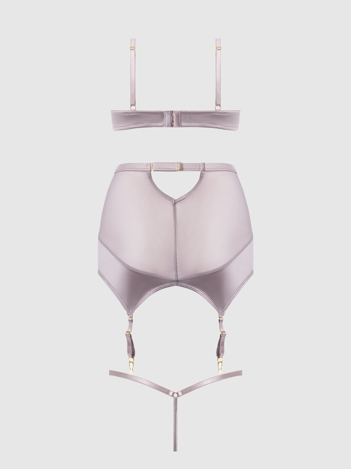RAQUEL MESH & SILKY MICRO BRA, GARTER SKIRT & G-STRING SET