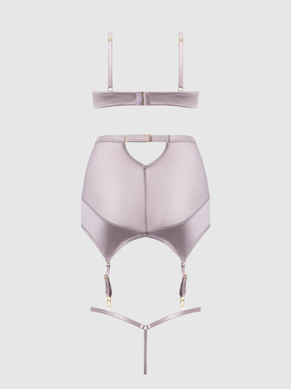 RAQUEL MESH & SILKY MICRO BRA, GARTER SKIRT & G-STRING SET