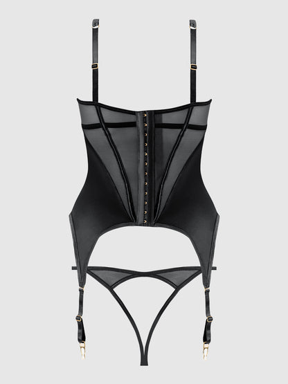RAQUEL MESH & SILKY MICRO UNDERWIRE BUSTIER & BACKLESS TANGA SET