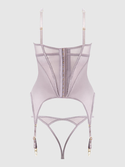 RAQUEL MESH & SILKY MICRO UNDERWIRE BUSTIER & BACKLESS TANGA SET