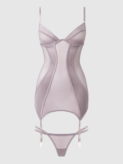 RAQUEL MESH & SILKY MICRO UNDERWIRE CHEMISE & G-STRING SET