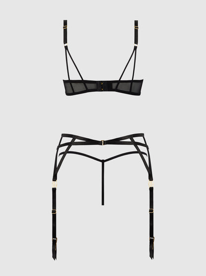 ASHLEY ALEXISS LACE OPEN CUP BRA, G-STRING & GARTER SET