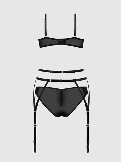 ASHLEY ALEXISS LACE DEMI BRA, BIKINI & GARTER SET