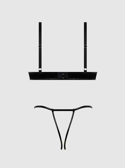 TRINITY PATENT BRA & LACE UP CROTCHLESS PANTY SET