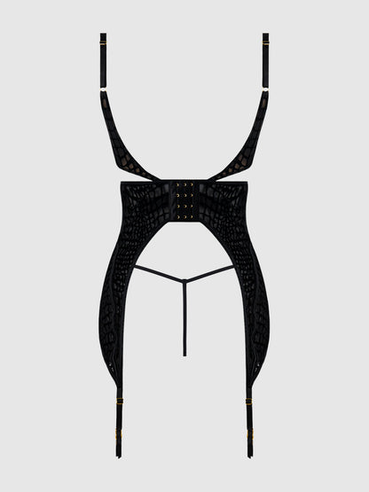 SNAKE VELVET-BURNOUT MESH CHEMISE & G-STRING SET