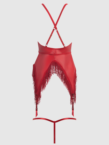 PHOENIX FAUX LEATHER & FRINGE CHEMISE & G-STRING SET