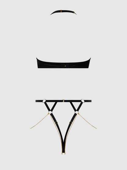 EVE LACE & CHAIN OPEN CUP & CROTCHLESS HARNESS TEDDY