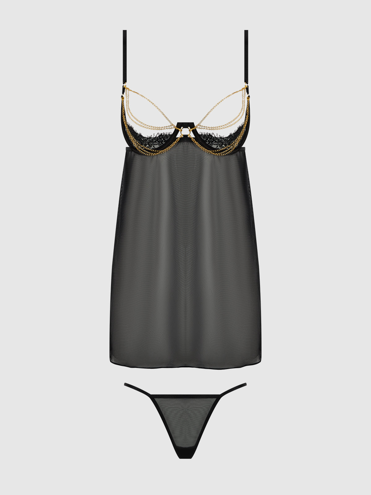 EVE LACE, CHAIN & MESH OPEN CUP BABYDOLL & G-STRING SET