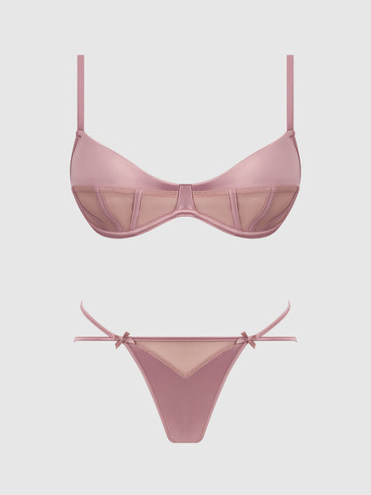 BRIGETA SATIN & MESH CORSETTED BRA & OPEN BACK HIPSTER SET