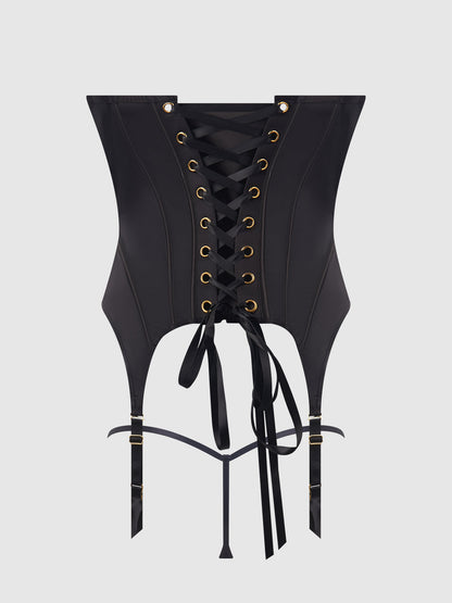BRIGETA SATIN OPEN CUP BUSTIER & G-STRING SET