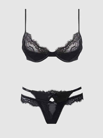 MADELINE SATIN & LACE PUSH UP BRA & G-STRING SET