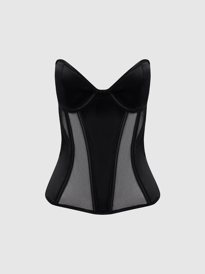 JULIET SATIN & MESH PLUNGE UNDERWIRE CORSET