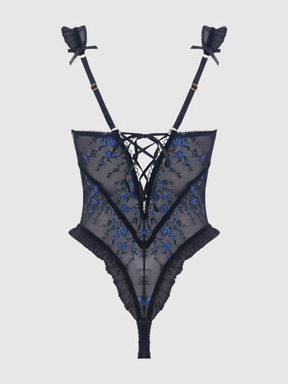 HARPER EMBROIDERED MESH & RUFFLE TEDDY