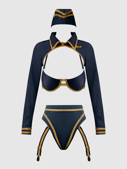 FLYING HIGH PILOT BRA TOP, HIWAIST PANTY & HAT SET