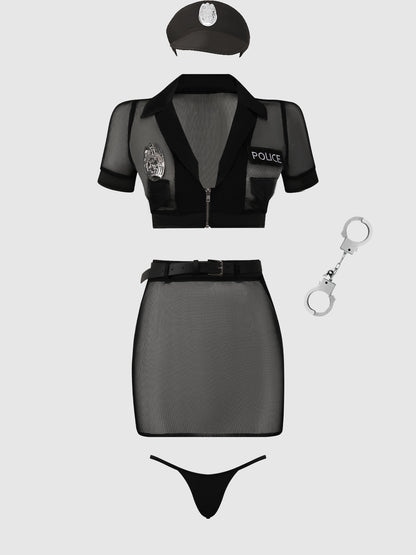 UNDER ARREST MESH TOP, OPEN BACK SKIRT, & CUFFS SET