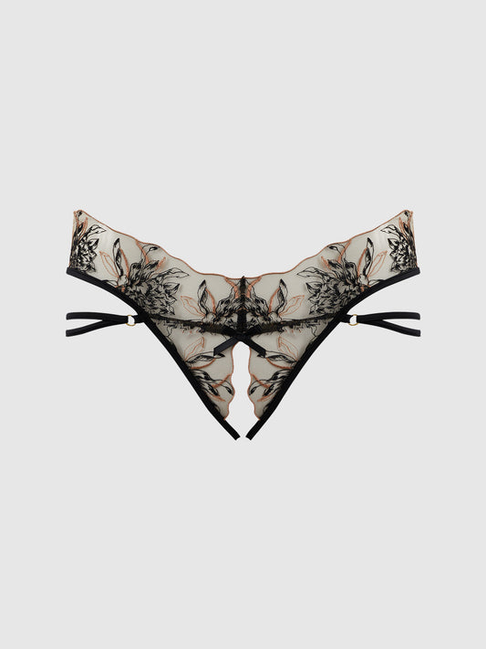 DELILAH EMBROIDERED STRAPPY CROTCHLESS & BACKLESS HIPSTER