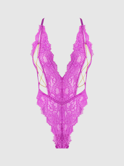 REANNA LACE & CHAIN DEEP PLUNGE BODYSUIT