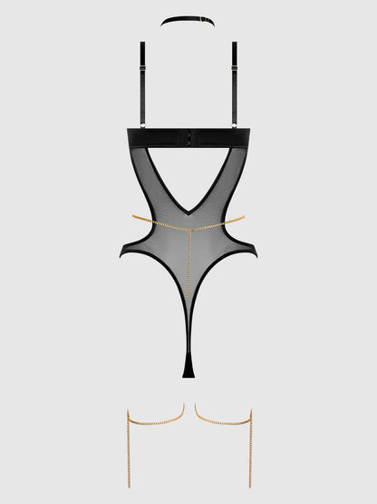 EVANGELINE SATIN & CHAIN HALTER TEDDY