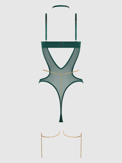 EVANGELINE SATIN & CHAIN HALTER TEDDY