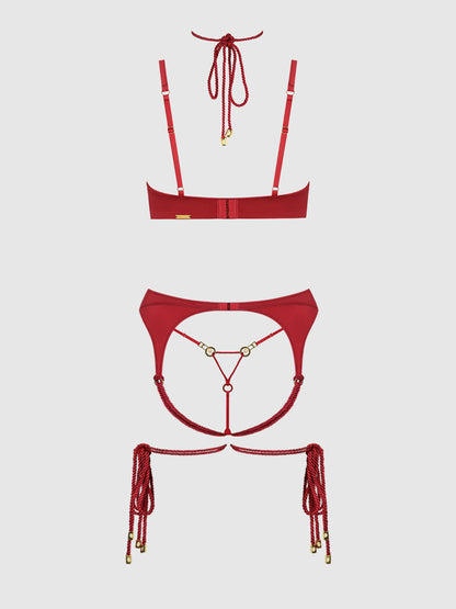 IRYNA SILKY MICRO & ROPE BRA, GARTER & THONG SET