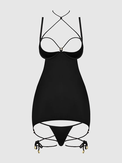 IRYNA SILKY MICRO & ROPE OPEN BACK CHEMISE & G-STRING SET