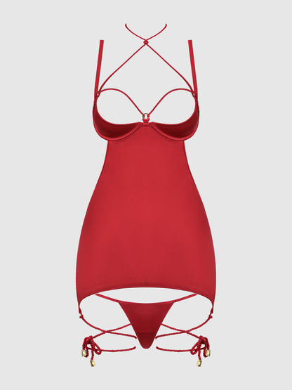 IRYNA SILKY MICRO & ROPE OPEN BACK CHEMISE & G-STRING SET