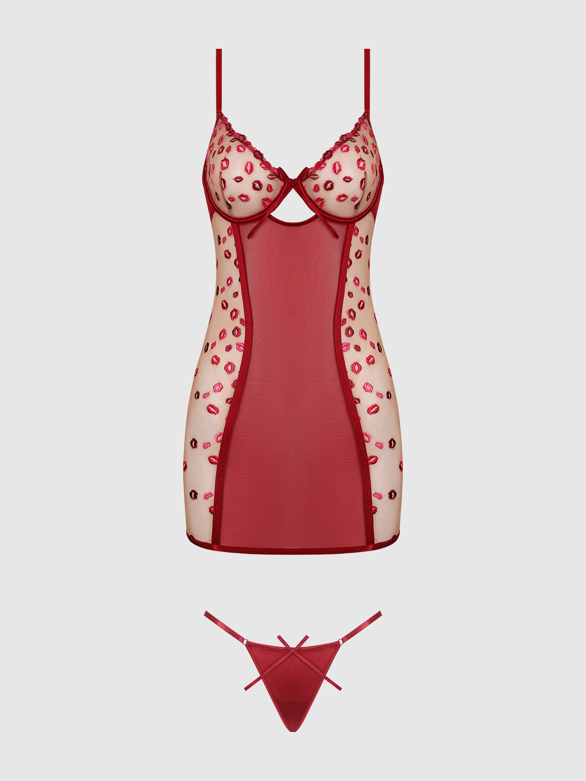 ANGELINA LIPS EMBROIDERY BOW BACK CHEMISE SET