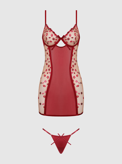 ANGELINA LIPS EMBROIDERY BOW BACK CHEMISE SET