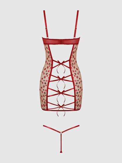ANGELINA LIPS EMBROIDERY BOW BACK CHEMISE SET