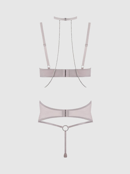 PRESLEY RHINESTONE & MESH DEMI BRA, GARTER & G-STRING SET
