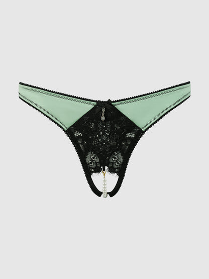 LARA LACE & LIQUID SATIN PEARL CROTCHLESS HIPSTER