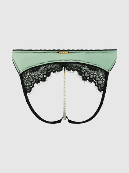 LARA LACE & LIQUID SATIN PEARL CROTCHLESS HIPSTER